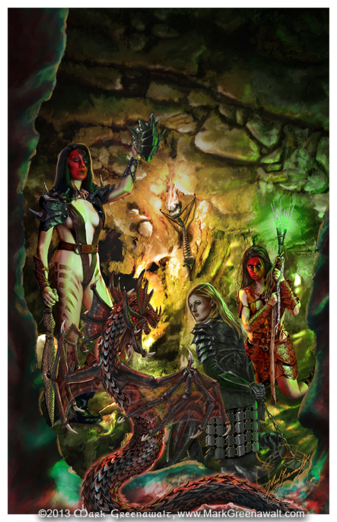 The Villikon Chronicles Proclivity cover shows the wiccan sisterhood duo of Quintessa and Slyla have captured Stealth Strike Sentinel Adonia Zin’Badova.