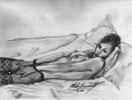 Nude pencil drawing of woman in panty hose