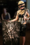 CJ Guerin modeling with Mech illustration at Art Fashion Show