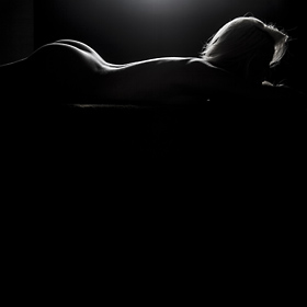Beautiful silhouette of the nude curves of an art models back
