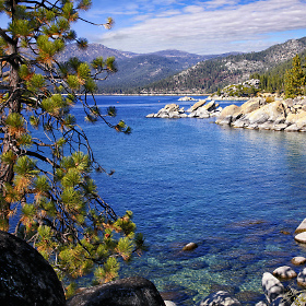The beautiful clear water of  Lake Tahoe.