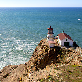 The lighthouse at Reyers Point on the Pacific coast of California.