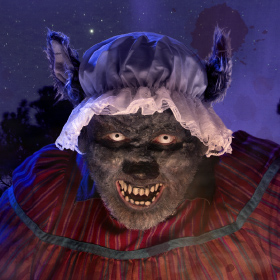 Werewolf SPFX prosthetic makeup for Halloween with Little Red Riding Hood.