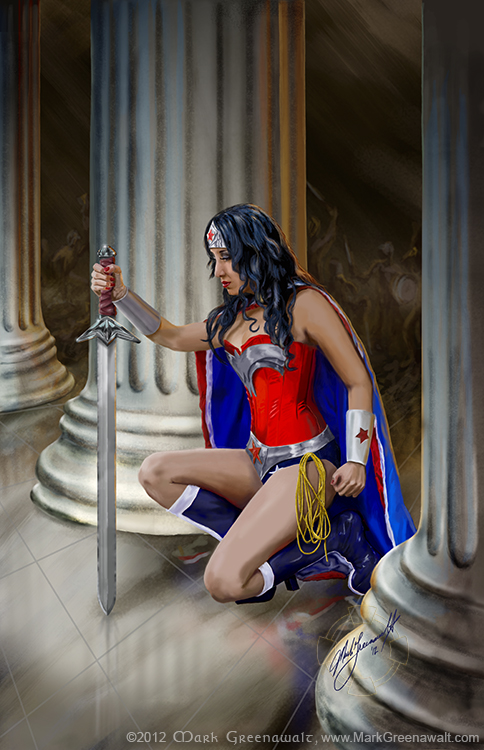 Wonder Woman in the new 52 costume - A Fantasy Illustration by Mark Greenawalt