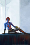 Black Widow Mystique hero fantasy illustration features spfx artist and model Casey Kaki painted by Mark Greenawalt