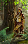 The Huntress Aumere fantasy illustration based on leopard bodypainting at DarkCon by Mark Greenawalt