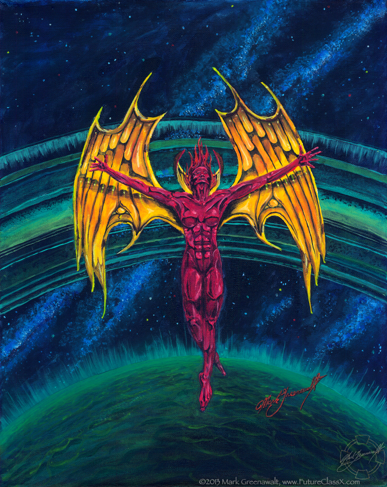 Conventional Acrylic Fantasy Illustration Painting by Mark Greenawalt entitled Angel of Saturn III that features reference model Hannah Patro.