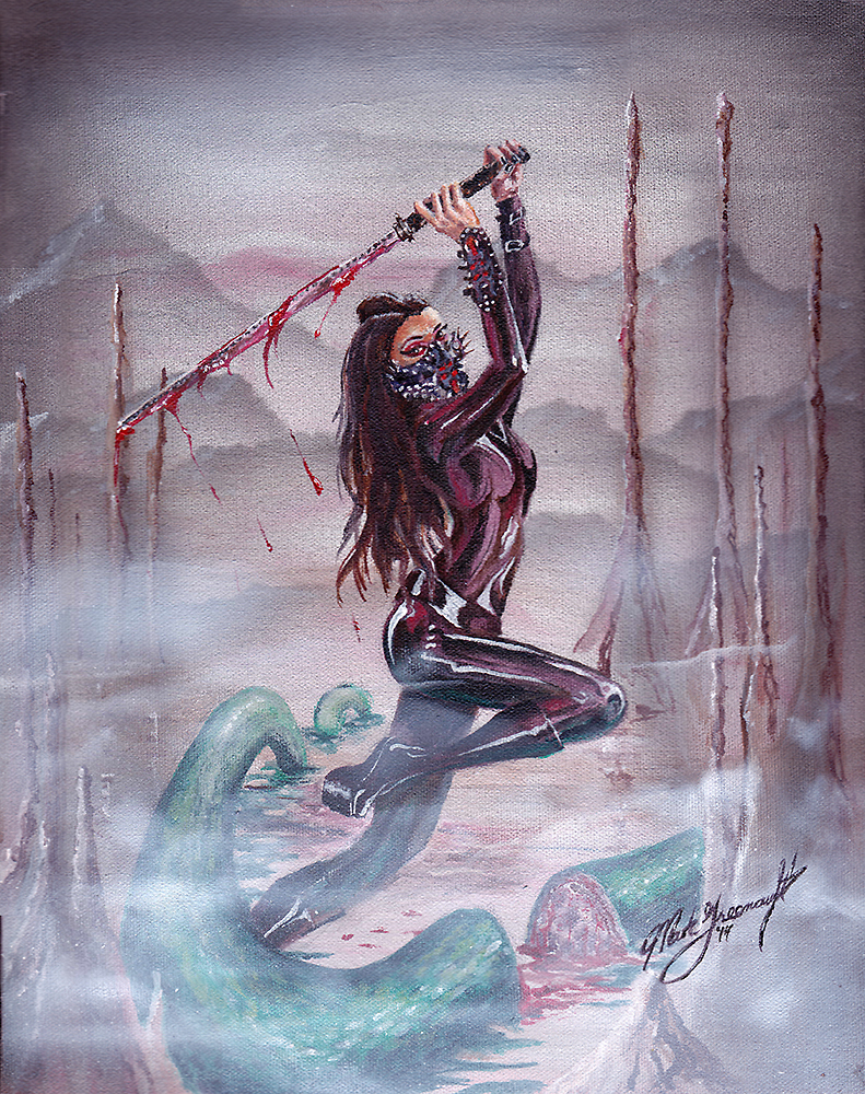 Gendaito is an acrylic painting of an original character modeled Percolate Deuce and painted by Mark Greenawalt