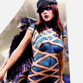 Amiii at the blue ball with a fetish theme bodypainting