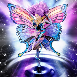 Butterfly body art and hand painted wings at Lotus Art Gallery