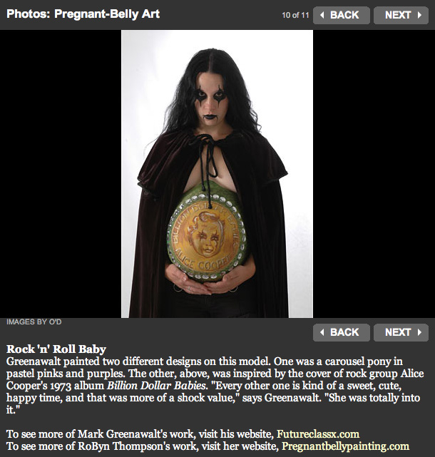 Rock 'n' Roll Baby Greenawalt painted two different designs on this model. One was a carousel pony in pastel pinks and purples. The other, above, was inspired by the cover of rock group Alice Cooper's 1973 album Billion Dollar Babies. "Every other one is kind of a sweet, cute, happy time, and that was more of a shock value," says Greenawalt. "She was totally into it." 