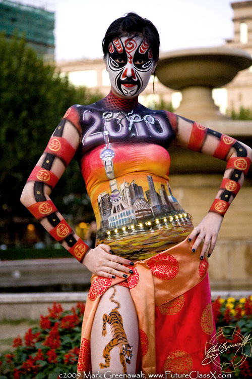 Shanghai Expo 2010 theme bodypainting on Asian model Landy