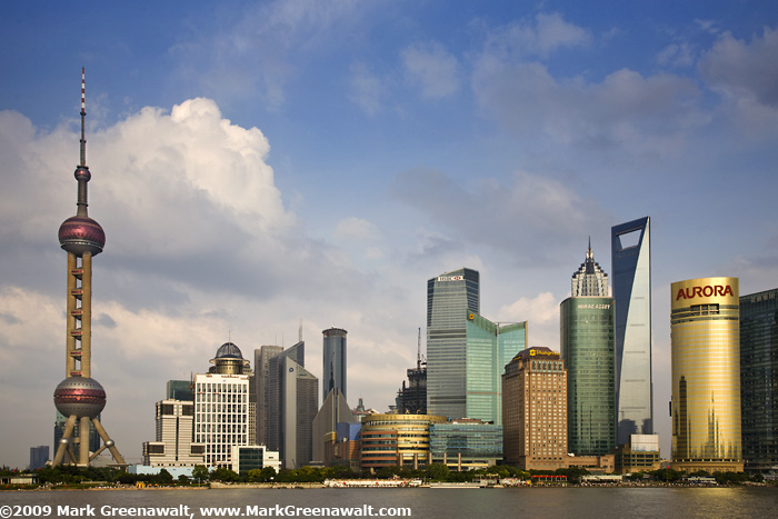 Shanghai Skyline from a boat in China