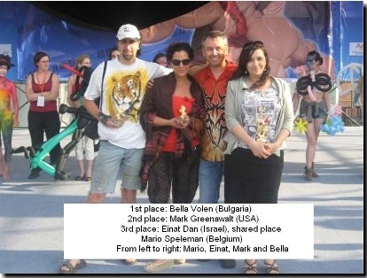 Winners of the Shanghai Bodypainting Festival Bella Volen, Mark Greenawalt, Einat Dan, and Mario Speleman