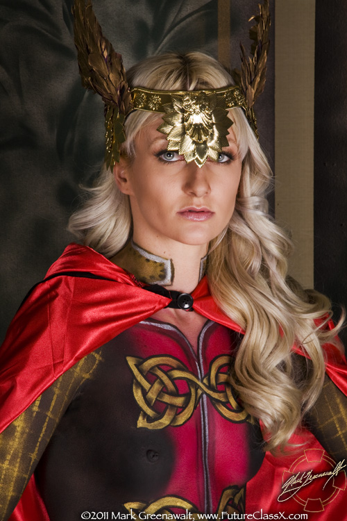 Model Jen Amber costumed as Sif with body art by Mark Greenawalt