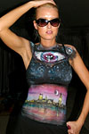 Miriam painted with Judas Priest's Electric Eye cover.