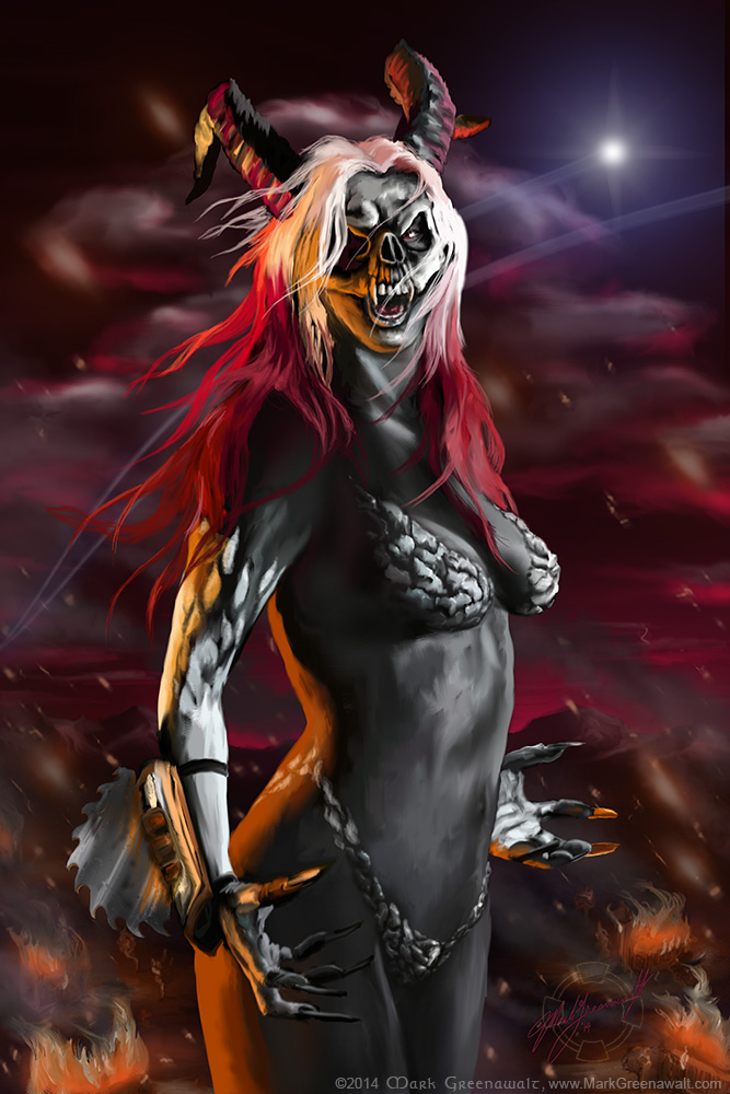 The Call of the Banshee is a digital illustration based on a character loosely based on the DC comics Banshee and created for Phoenix ComiCon in a bodypainting exhibition by Mark Greenawalt with model Freddie Nova.