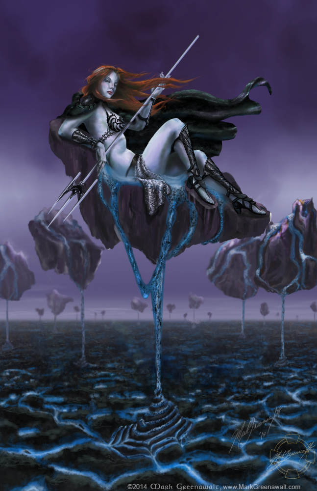 Black Widow Mystique hero fantasy illustration features spfx artist and model Casey Kaki painted by Mark Greenawalt