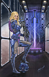 Ice Blonde Trooper Sci-Fi Illustration from Heinlein Starship Troopers featuring model Lessa Michelle by Mark Greenawalt