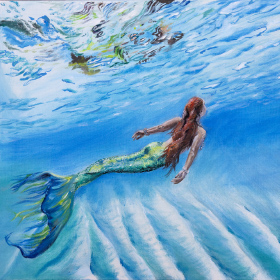 Mermaid oil painting of Erin St. Blaine