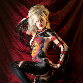 Model Violet Pixie bodypainted at Exotic Art Exhibition at the Alwun House by Mark Greenawalt