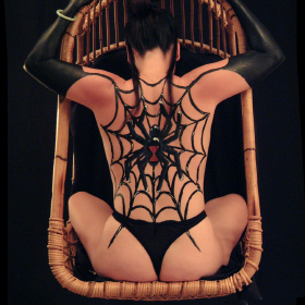 Mark Greenawalt's first bodypainting of a spider with liquid latex