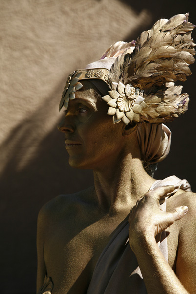 Closeup of the statue headress made by Mark Greenawalt