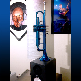 A new blue trumpet has joined the Greenawalt Instrument Petting Zoo.