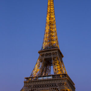The Eiffel Tower as seen from the Seine River in Paris, France