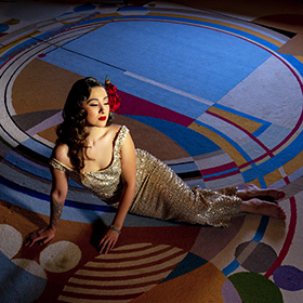 Colorful rug design at the Wright House designed by Frank Lloyd Wright